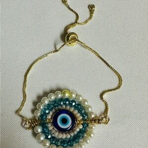 Gold and Blue Evil Eye Elevator  Bracelet